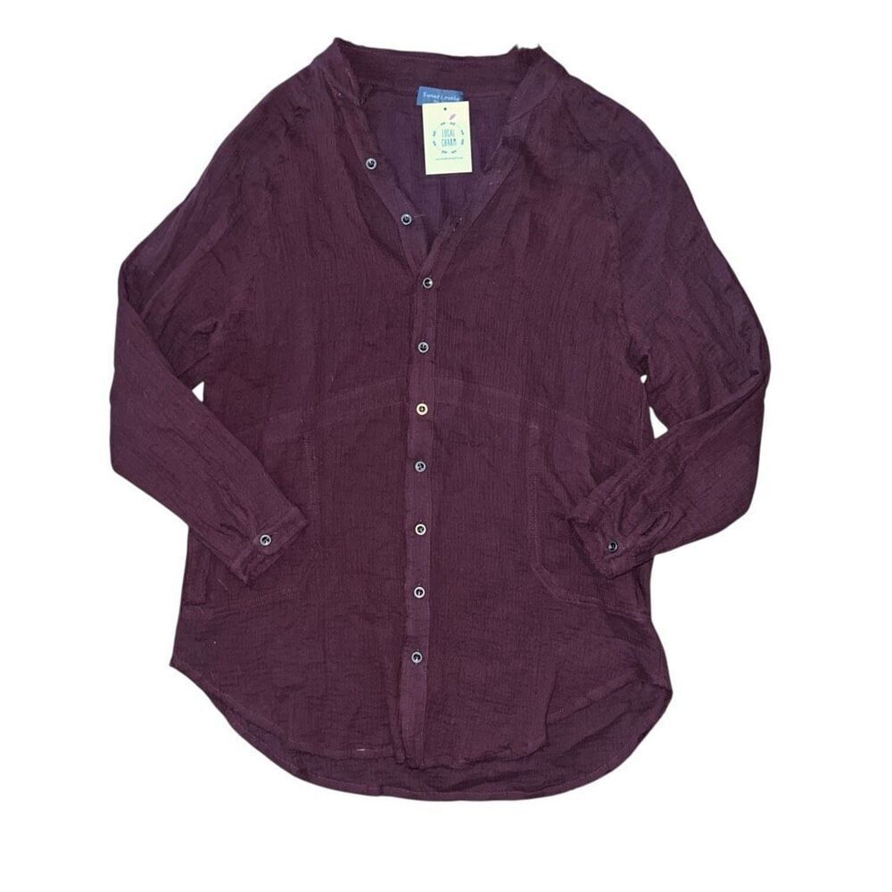 NWT SWEET LOVELY Donna Front Button Raw Hem Tunic Mulberry S